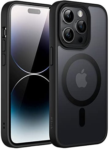 JETech Magnetisch Hülle für iPhone 14 Pro Max 6,7 Zoll Kompatibel mit MagSafe, Durchscheinende Matt Handyhülle Rückseite Dünn Stoßfest Schutzhülle (Schwarz)
