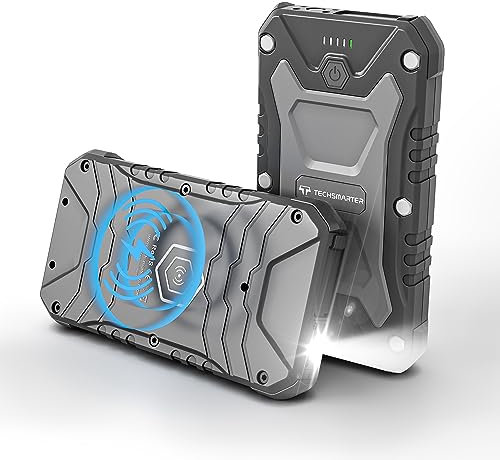 10000mAh 18W Rugged & Waterproof Wireless USB-C Portable Charger Power Bank Heavy Duty Battery Pack for Outdoor Camping Compatible with iPhone 16 15 iPads Samsung Galaxy S24 S23 Android