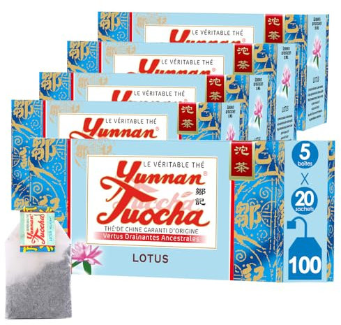 Yunnan Tuocha Zouji - Thé Tuocha au Lotus – Apaisant et relaxant - 100 Sachets (5x20)- 200g - Origine Yunnan Garantie