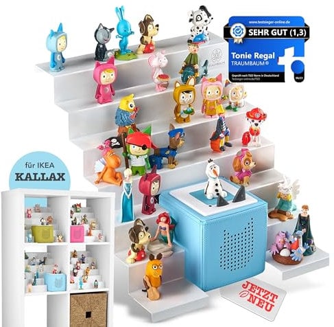 TRAUMBAUM® Tonie Regal als Einsatz für IKEA KALLAX | vollständig magnetisches Toniebox Regal für mehr als 50 Figuren + Box | Tonieregal für Mädchen und Jungen in weiß | Tonie Box Aussparung [MITTIG]