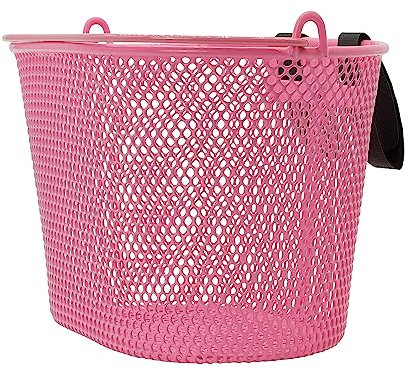 P4B | Happy Kids Fahrradkorb für Kinder in Pink mit Klettverschluss | Vorderradkorb | Engmaschig | Stahlgeflecht | Mit Tragebügel