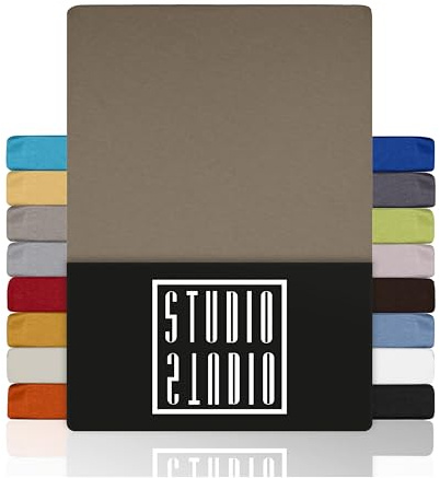 STUDIO Basic Spannbettlaken 90x190cm – Jersey-Spannbetttuch aus 100 % gekämmter Baumwolle – Taupe – Öko-Tex Zertifiziert, bügelfrei & elastisch – für Matratzen 15–25 cm