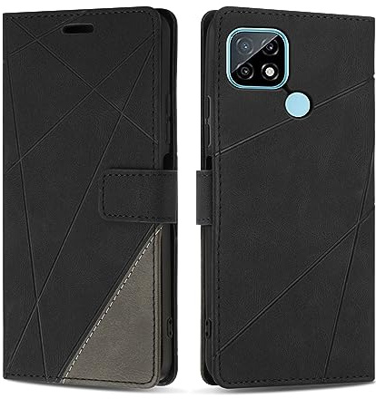 SONWO Hülle für Realme C21, Premium PU Leder Handyhülle Flip Case Wallet Silikon Schutzhülle Klapphülle für Realme C21, Schwarz