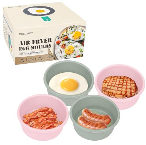 MOECSHSY Ei-Formen für Luftfritteuse, 13,3 cm, Antihaft-Silikon-Auflaufförmchen für Heißluftfritteuse, Ofen und Mikrowelle, wiederverwendbar, lebensmittelechtes Luftfritteusen-Zubehör zum Kochen,
