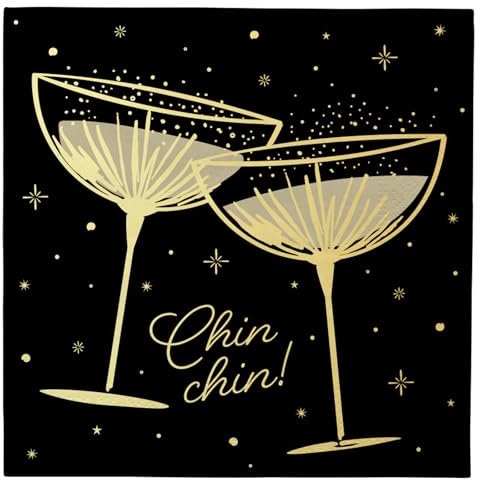 OH YEAH - Fin de Año - Cartón Desechable - Decoración Mesa Nochevieja - Vajilla Desechable Fin de Año - FÁCIL MONTAJE (Servilleta)