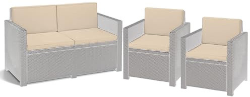 Rattan Furniture Cushion Waterproof Outdoor Seat Pad For Rattan Garden Furniture Chair Cushion Padding Patio 2, 3 or 4 Seater Comfy Set Sofa Cushions Pads Removable Cover (8 Pc Cream Patio Set)