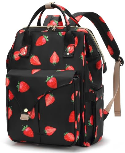 Mimfutu Rucksack Damen 15,6 Zoll Laptop Rucksack Schulrucksack Mädchen Teenager für Schule Arbeit Uni Studenten Lehrer Business Büro (Erdbeere)