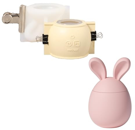 BOOWAN NICOLE Ostern Hasenei- Ohriges Ei Kerzen Jar Silikonform,Kerzenhalter Dose mit Deckel Beton Gießform,- Bunny Osterei Silikonformen Deko
