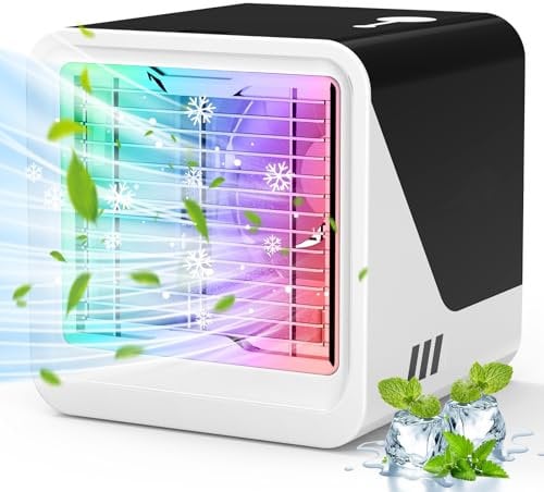 Powerful Cold Winds Portable Air Conditioner Fan, 7 Kinds of Lights Evaporative Air Cooler With 3 Wind Speed And 500ml, Air Cooler for Office, Bedroom, Car And Home