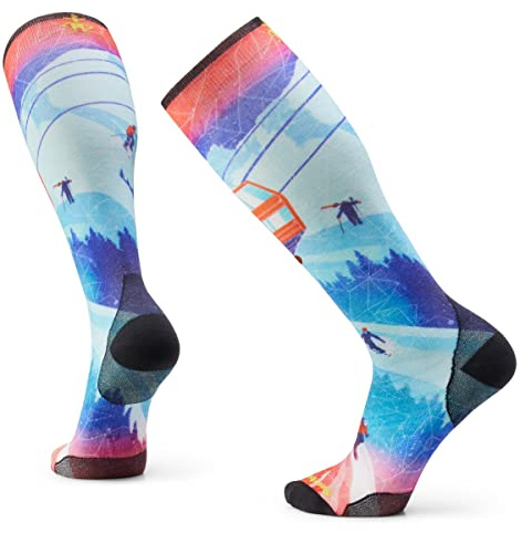 Smartwool Ski Zero Cushion Ski Day Print OTC Socks, Laguna Blue, Small
