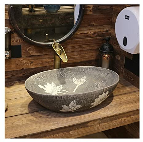 Vasque de salle de bain ovale chinois 55,9 x 35,6 cm – Évier de comptoir en céramique pour salle de bain ou balcon