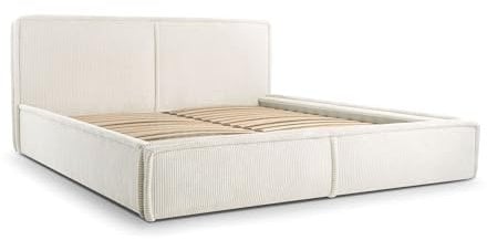 mb-moebel MOEBLO Polsterbett Bett 04 – Doppelbett mit Cord Bezug, Kopfstütze, gepolstertes Kopfteil, Rahmenbettgestell, Bettkasten und Lattenrost - (Creme, 140x200)