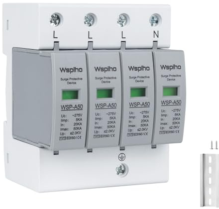 WSPIHO 4 pôles 275V Parafoudre, Parasurtenseur Type 1+Type 2, 20-50KA Dispositif de protection contre les surtensions pour la protection contre la foudre
