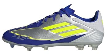 adidas F50 League Football Boots FG/MG, Botas de fútbol Unisex Adulto, Silver Metallic/Solar Yellow/Lucid Blue, 38 EU