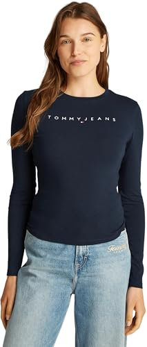 Tommy Jeans Women’s Linear Slim Fit Long Sleeve Top, Blue (Dark Night Navy), L