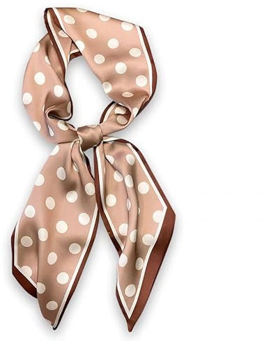 GIMIRO Satin Seidenschal 148 x 13,5 cm Krawatte Double Layer Bund für Blazer, Mantel, Kleid (27# Pattern-C Light Coffee/White Big Polka Dot)