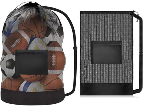 Borsa da Calcio in Rete con Coulisse, Rete da Pallone Grande Sacco per Palloni, Sacca in Rete per Palloni da Calcio Large Spazio per 10-15 Palloni, Mesh Ball Bag per Basket Volley Rugby