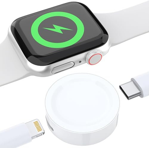 Caricabatterie portatile per Apple Watch - Mini caricatore per iWatch con doppia porta Lightning e USB-C per tutte le serie di orologi - Cavi non inclusi - Non è una banca di potenza