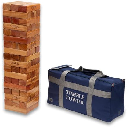 Uber Games Stapelturmspiel aus Hartholz - 16 KG - Wackelturm Lackiert - bis zu 120+ cm hoch - ECO Made in India - In Luxus-Tragetasche