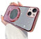 IMEIKONST Case Compatible with iPhone 14, Electroplate Gradient Glitter Makeup Mirror Ring Kickstand Lens Protection Shockproof Bumper Cover for iPhone 14. Rose Gold DSJ