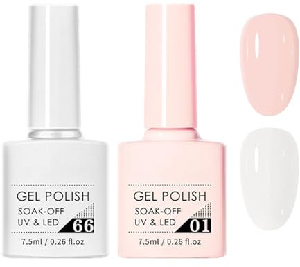 Nail Polish Set, 2 PCS UV Gel Nail Polishes, White & Nude French Tip Manicure Nail Polish set, Long Lasting Chip Resistant Natural Classic Nail Polish, DIY Nail Art Salon Gift for Women & Girls