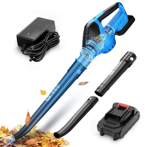 Soplador de Hojas, 21V Soplador de Hojas Bateria 5 Velocidades Ajustables, 220 KM/H Potente Eléctrico Soplador Aspirador de Hojas con Batería y Cargador, para Limpiar Hojas, Quitar el Polvo