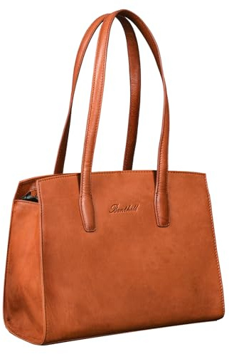 Benthill Handtasche Damen Echt Leder | Henkeltasche aus hochwertigem Rindsleder | Kleine Vintage Hobo Bag Beutel, Farbe:Braun