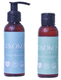 OhMyKoko | Pack Limpieza Facial Exfoliante Diario | Gel Limpiador + Tónico Iluminador | Con AHA Frutales, PHA y Avena | Purifica, Renueva y Hidrata | Cosmética Natural