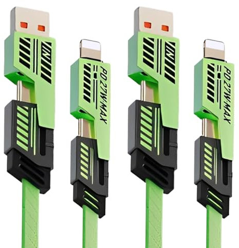 Multi Charger Cable 4 in 1 Fast Charging 2 PCS 4-in-1 Charging Cables[1M] ,4in1 Charging Cable Fast Charging,USB C/USB A to Light-ning[27W], USB C/USB A to USB C[60W] Compatible with iPhone, iPad