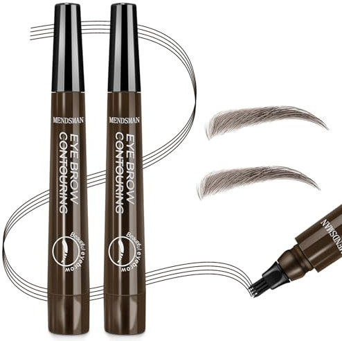 Eyebrow Pen Liquid Eyebrow Pencil - 2 PCS Microblading Eyebrow Pen Magical Precise Waterproof Brow Liquid Natural Eyebrow Contouring 4 Tip Pen Brow Pencil with Micro-Fork Tip Applicator (Dark brown)