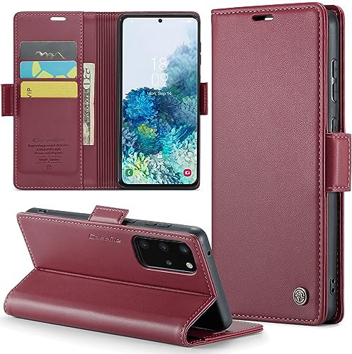 Rerzoiro Handyhülle für Samsung Galaxy S20 Plus Hülle, Premium PU Leder Klapphülle RFID Schutzhülle Magnet Kartenfach Standfunktion Flip Wallet Tasche Case Kompatibel Samsung S20 Plus, Rot