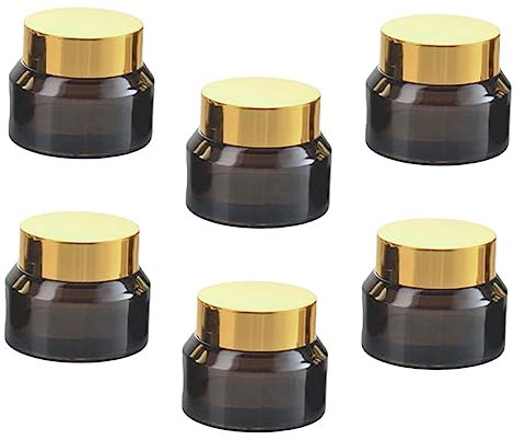 MUSISALY Lot De 6 Petits Pots De Crème En Verre 30 Ml Couleur Thé Couvercle Doré, Bouteilles De Voyage Cosmétiques Rechargeables Pour Usage Personnel Et Voyages