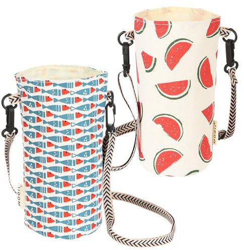 Qaestuan 2 Pièces Sac Porte Bouteille, avec Bandoulière Réglable, 19 x 8cm Sac Bouteille d’Eau Portable, Porte Gobelet Cou avec Impression Exquise, Convient pour Le Cyclisme en Plein air, Le Camping