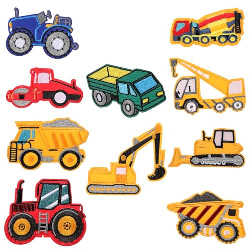 10 Stück Bügelflicken Kinder,Mabor Baufahrzeug Flicken zum Aufbügeln Kinder Cartoon Bügelbilder Kinder Aufbügel Patches Bügelpatch Kinder für T-Shirt Jeans Taschen Reparieren Sie Das Loch