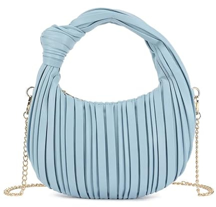 UShopUK Clutch mit plissiertem Knoten oben, Kunstleder, Schultertasche, Party-Clutch, hellblau, Medium
