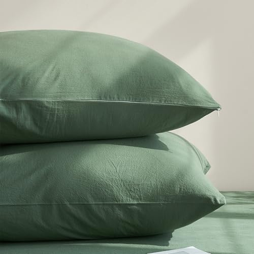 Jellymoni Kissenbezug 50x50 Baumwolle 2er Set Kissenbezüge Grün Oeko-Tex aus 100% Gewaschene Baumwolle Kopfkissenbezug mit Verstecktem Reißverschluss Weich 2 Stück Kissenhülle für Kissen 50x50cm