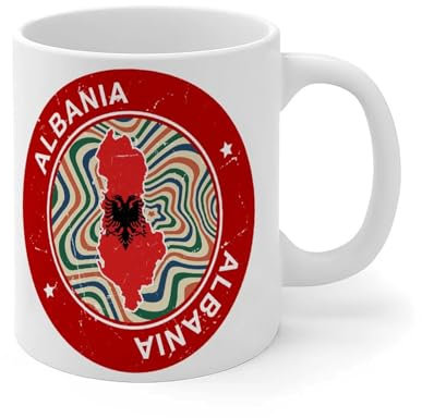 Wodevor Albanien-Tasse, 325 ml, Nationalflaggen, Segler, niedlich, Kaffee, Tee, Tasse, Hauseinweihung, Geschenk, Keramik, Weiß