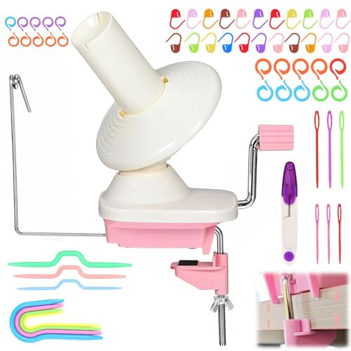 Erzekrim Kugelwickler 56 Stück Rosa, Garn Ball Wickler, Kugel Wolle Wickler, Garnstrickwebstuhl, handbetätigte Swift Garn, Wollwickelmaschinen mit 54 Strickstichmarker, Plastiknadeln (B)