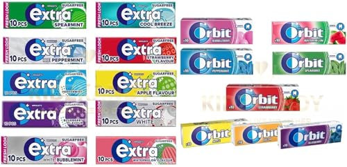 Extra/Orbit - 10 chicles sin azúcar, selección fresca a granel, todos los sabores mixtos, menta, sandía, fresa, hielo, manzana, blanco, brisa fresca, menta, arándano, menta verde, etc. Varios