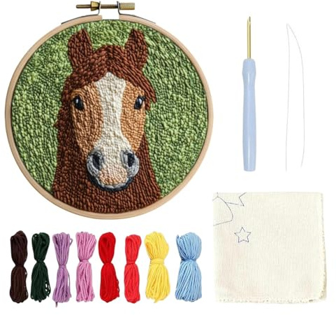 Generisch Punch Needle Set Anfänger, Stanznadel Set Für Anfänger, Mit Tier Blumenmuster Werkzeug Und Garn, Stanznadel Stickerei sta-rter Kit, Becher Teppich Punch Nadel Kit, Für Urlaub, Geburtstag
