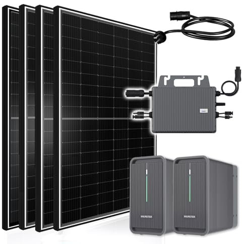 PIANETA Balkonkraftwerk 1640W Solaranlage mit 800W TSUN Micro Wechselrichter WiFi Bluetooth, 4x410W Solarmodule Glas Folie, Schukokabel 3m, Photovoltaik PV Anlage mit 2 Stück Marstek Speicher B2500
