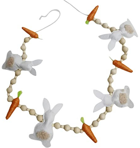 Osterhasen, Karottengirlanden, Osterdekoration, Holzperlen, Kaninchen, Karotte, hängende Banner, Ornamente für Girlande, Zuhause, Schlafzimmer (mehrfarbig, Einheitsgröße)