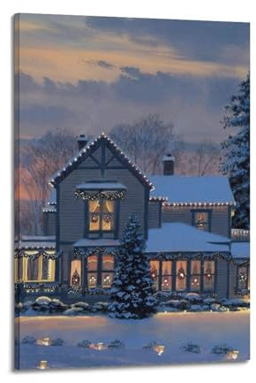 LUFPOTH Nshdahns Poster für Weihnachten, Winter, Einfrieren, Nacht, das Haus, Vintage-Kunst, Raumdekoration, ästhetisches Schlafzimmer-Poster für Schlafzimmer, 50 x 75 cm, Rahmenstil-5