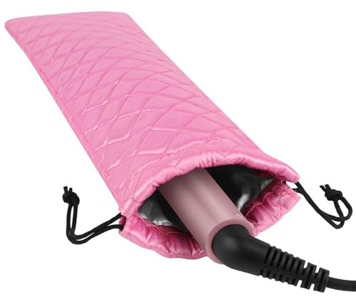 AMIJEAL Hitzebeständige Aufbewahrungstasche für Haar-Werkzeuge, tragbar, mit Kordelzug, Aufbewahrungstasche für Glätteisen, Lockenstäbe, Glätteisen und heiße Styling-Werkzeuge (40,6 x 10,9 cm), Pink