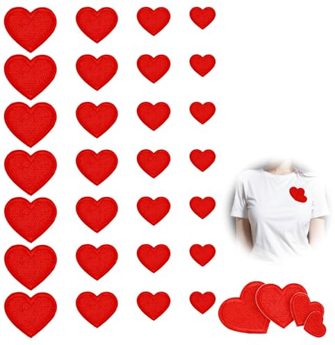 28PCS Herz Patches Bügelflicken Zum Aufbügeln, Bestickte Stoffaufkleber Mit Rotem Herz, Ideal Für Jeans, Kleidung, T-Shirts Und DIY-Projekte, Bestickte Aufnäher Für Kreative Reparaturen Und Dekoration