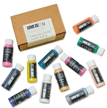 Love is Art Love Paints 12 Color Body Paint Set, Non-Toxic Washable Body Paint for Adults, Body-Safe Intimate Paint for Couples Date Night, Face and Body Paint for Skin, Made in USA, 2 oz Bottles