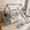 Letto a castello 90x200 cm, letto per bambini con sponde, letto di casa con scaletta contenitore e scivolo per bambini, adolescenti, Grigio (materasso non incluso)