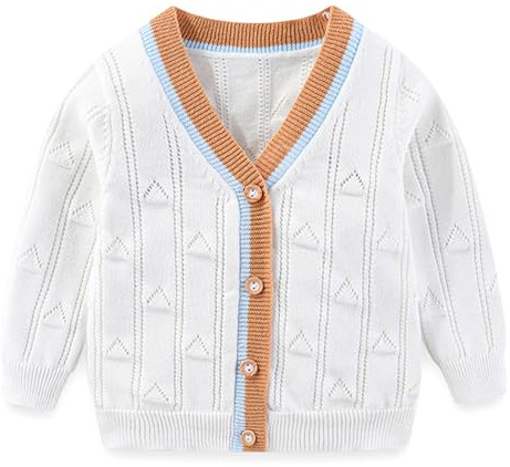 Fnaobai Cardigan per bambini a maniche lunghe con scollo a V maglione in cotone giacca per bambini top con bottoni in maglia capispalla per autunno inverno