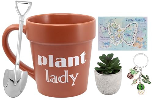 Qinhai Gardening Gifts for Women Mum Her Teacher Friend, Gardener Coffee Mug Gifts Sets, Funny Plant Lady Cup with Shovel Spoon, Valentines Mothers Day Christmas Birthday Present Idea
