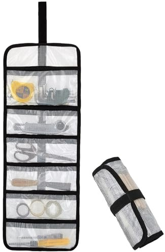 Small Roll Up Storage Bag, 6 Pockets Roll Up Tool Kit, Suitable for Mechanics, Kitchen Storage, Art Sketching, Travelling, Potter's Tools, Office Objects, Transparent and Visible, Space-saving